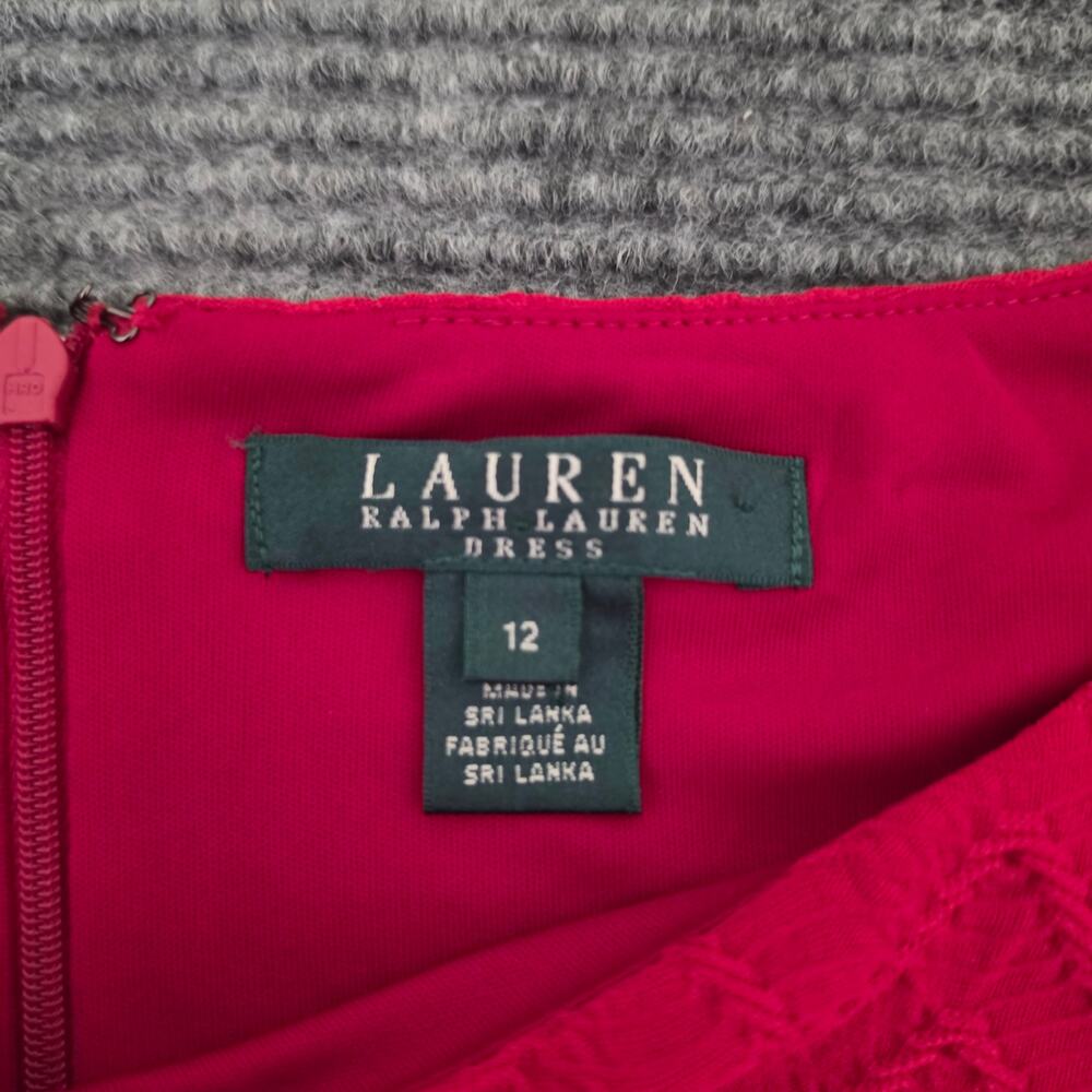 Lauren Raph Lauren Size 12 Red Boat NEck 3/4 Sleeve Ruched Sheath Dress - Picture 5 of 7